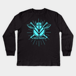 Shield Maiden in Aqua Kids Long Sleeve T-Shirt